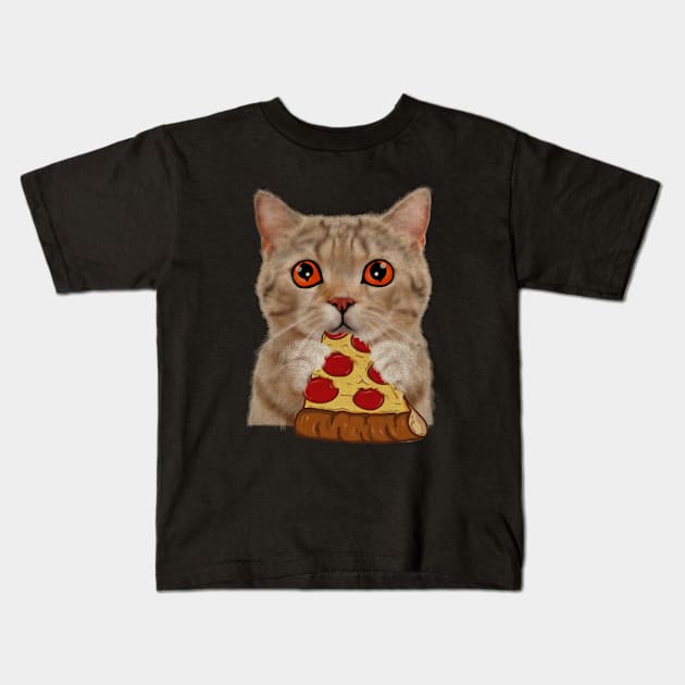 Cute Cat Eating Pizza Kids T-Shirt by dukito